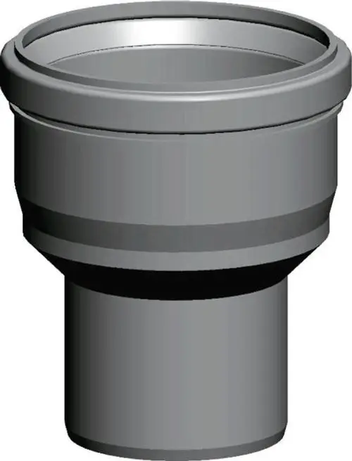 Erweiterungselement zur Verbindung von Rohren, gefertigt aus Polypropylen. Das Produkt zeigt eine glatte Oberfläche und ist für den Einsatz im Rohrleitungssystem von Wolf geeignet.